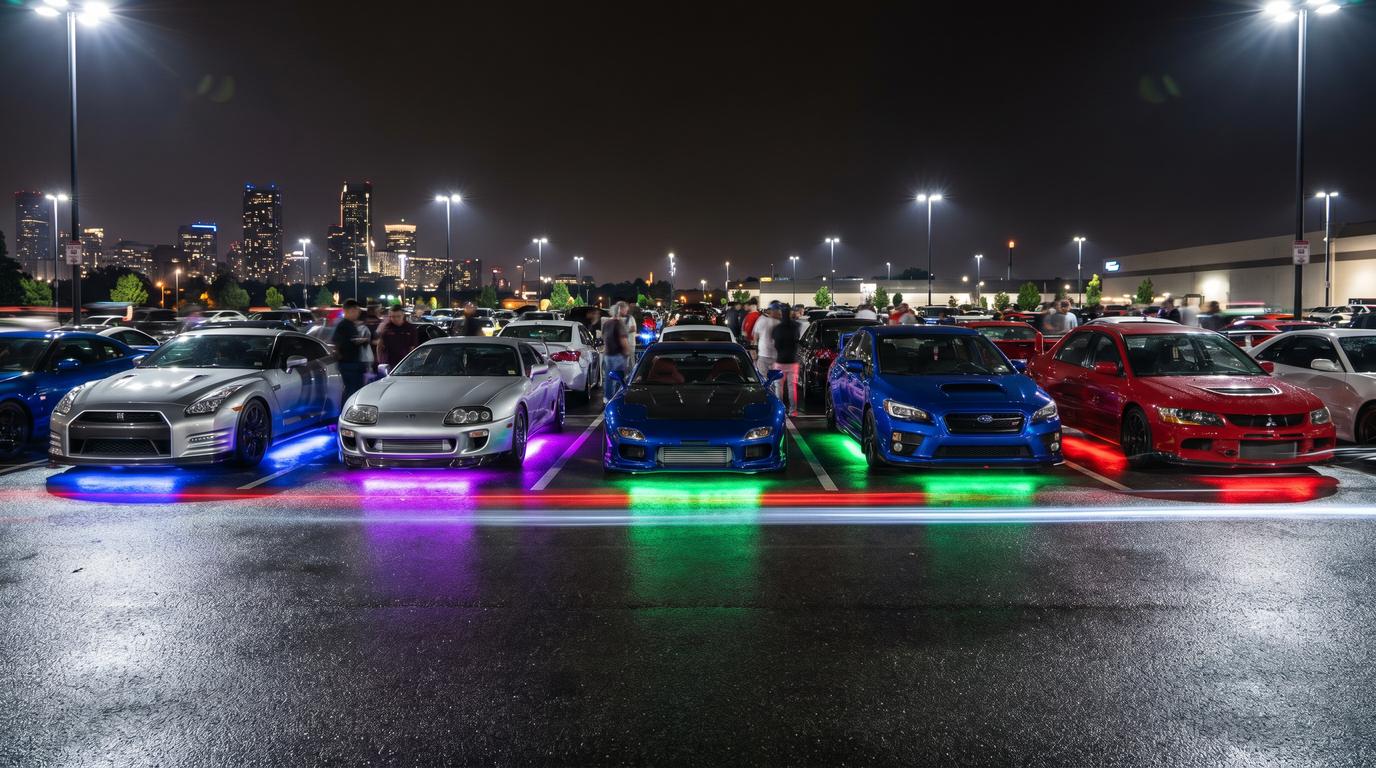 黄色仓库视频-改装车聚会夜景